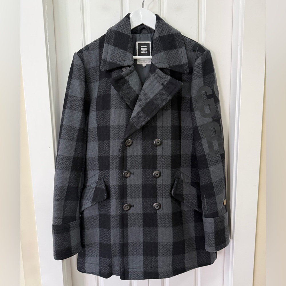 G-Star RAW Plaid Wool Blend Peacoat | Unisex Style | Size Small